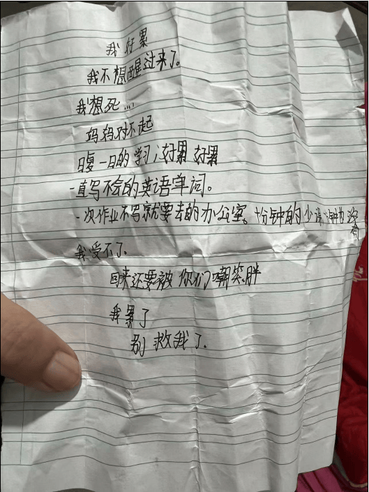 江苏12岁小学生家中服药自杀 遗书称写不会英语单词