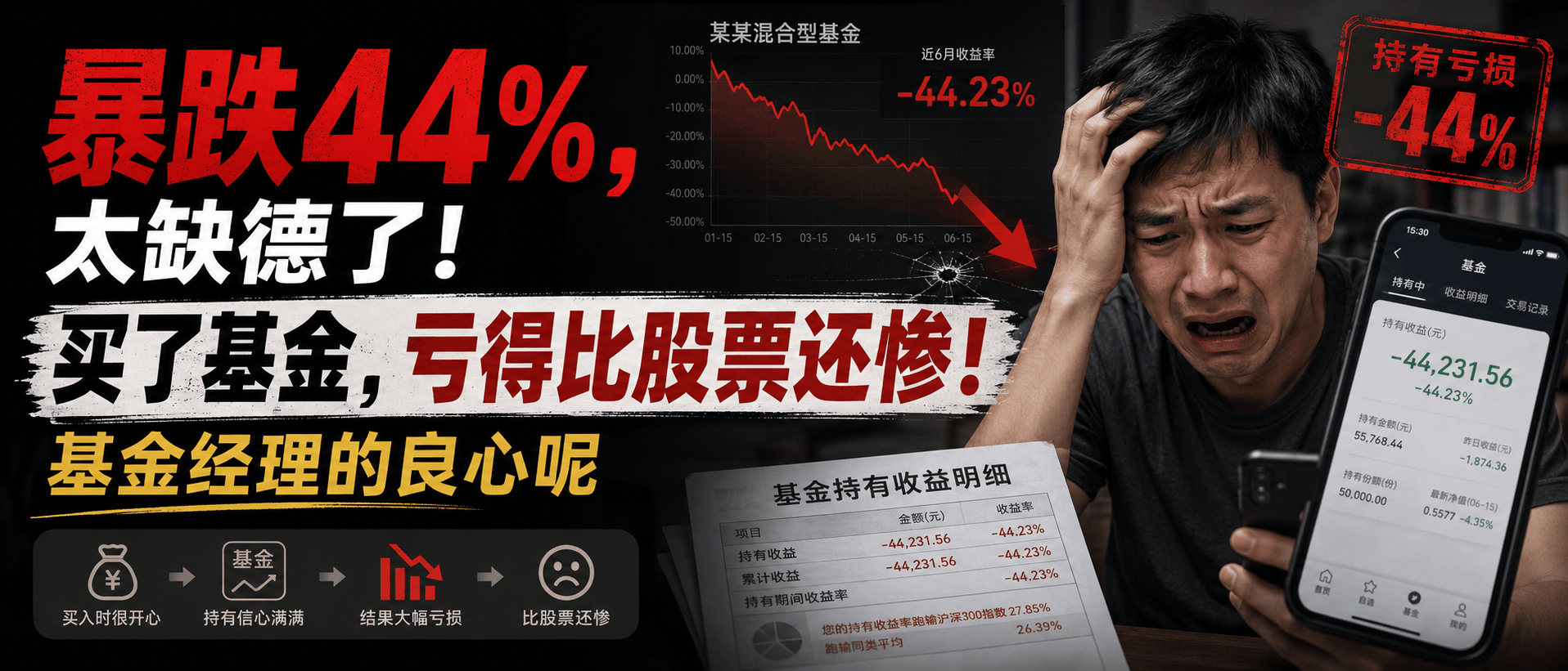 暴跌44%，太缺德了！买了基金，亏得比股票还惨！基金经理的良心呢
